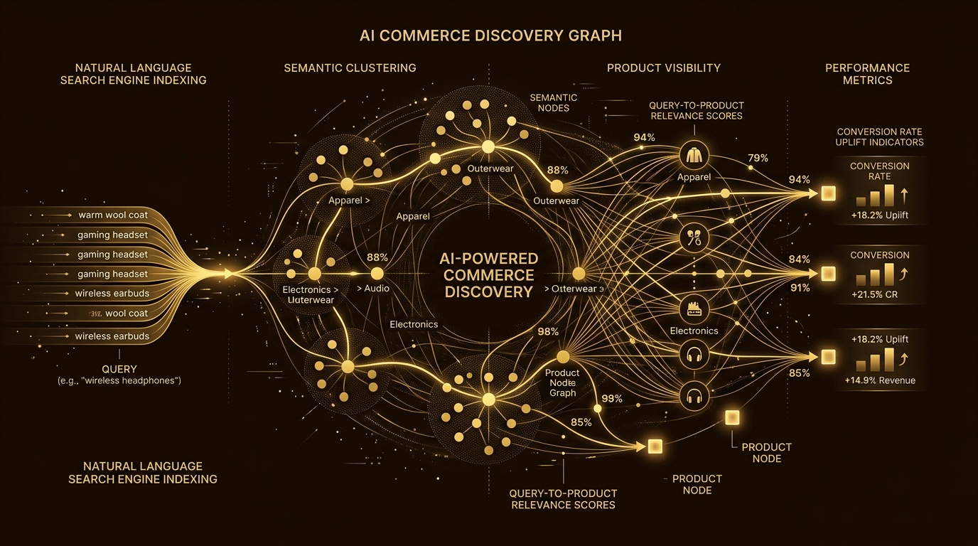 AI-powered commerce discovery graph and semantic search query indexing