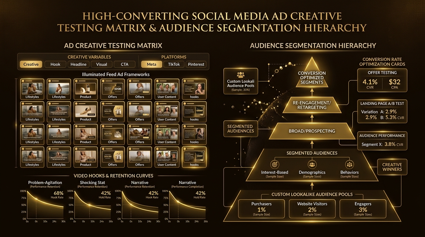 Social media ad creative testing matrix and audience segmentation hierarchy